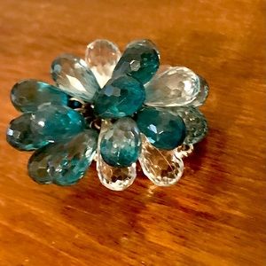 Stretch Ring Of Vibrant Aqua Blues And Clear Baubles